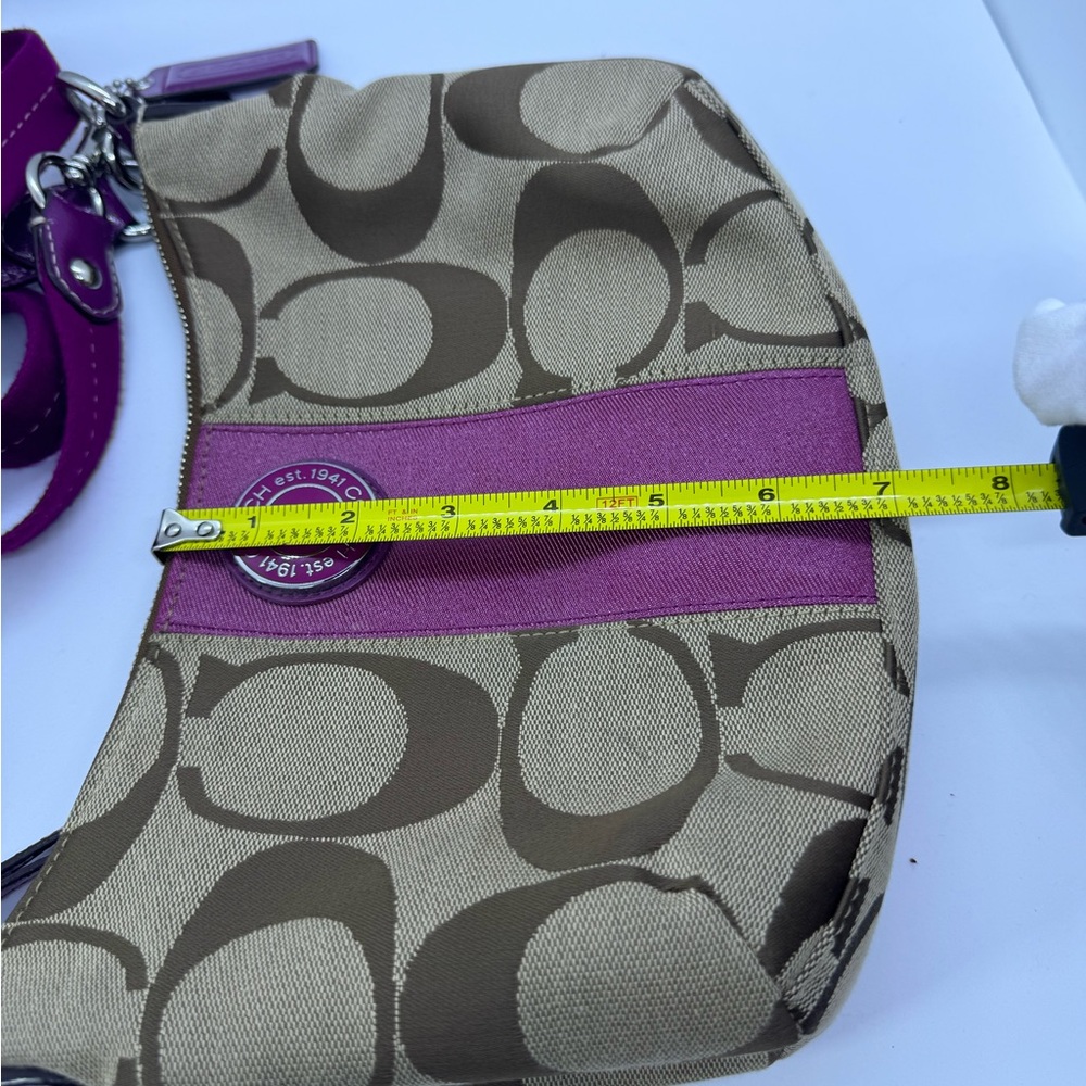 COACH Demi Purse Brown Magenta Sign. Canvas Leather F19218 W/ Crossbody Strap - Picture 7 of 16